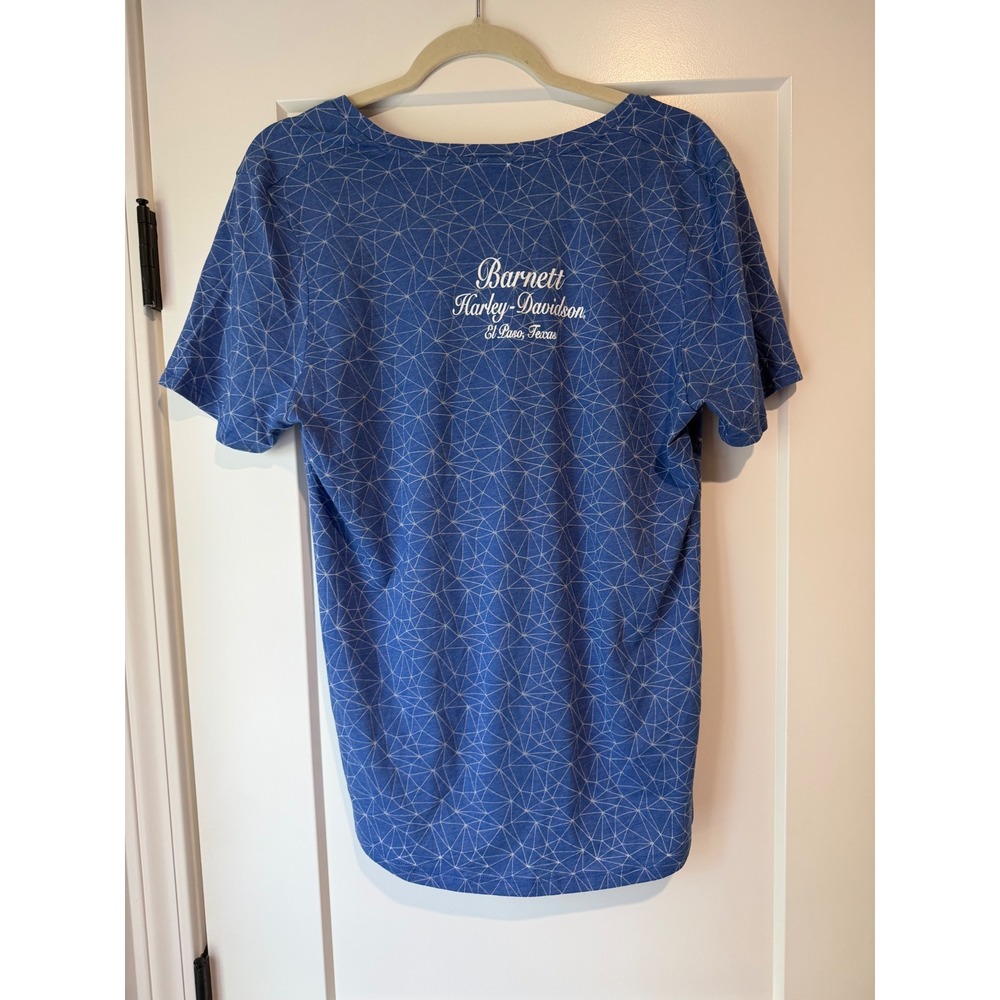 Harley Davidson Womens Large Blue Geometric V-Neck T-Shirt El Paso Texas NWT - Picture 3 of 3